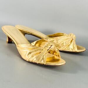 MARI GIUDICELLI Size 8 Jeanne Gold Metallic Leather Knots Kitten Heel Pumps